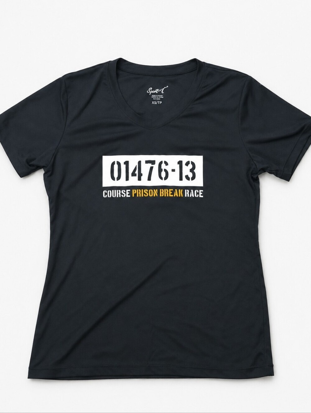 Prison Break Race Athletic Shirt XS Black Sport-T V Neck Running Tee P2P: 17.5"